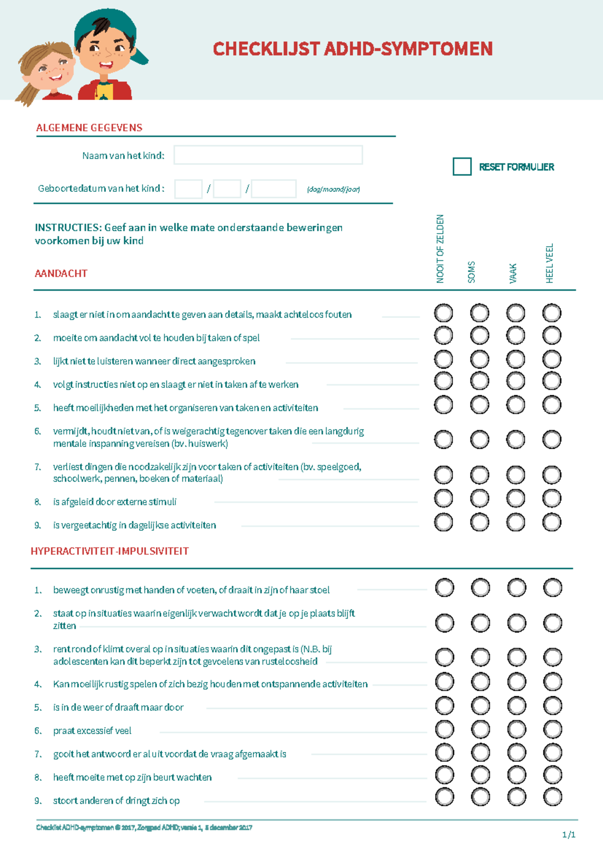 Checklist ADHD-symptomen - huiswerk) verliest dingen die noodzakelijk ...