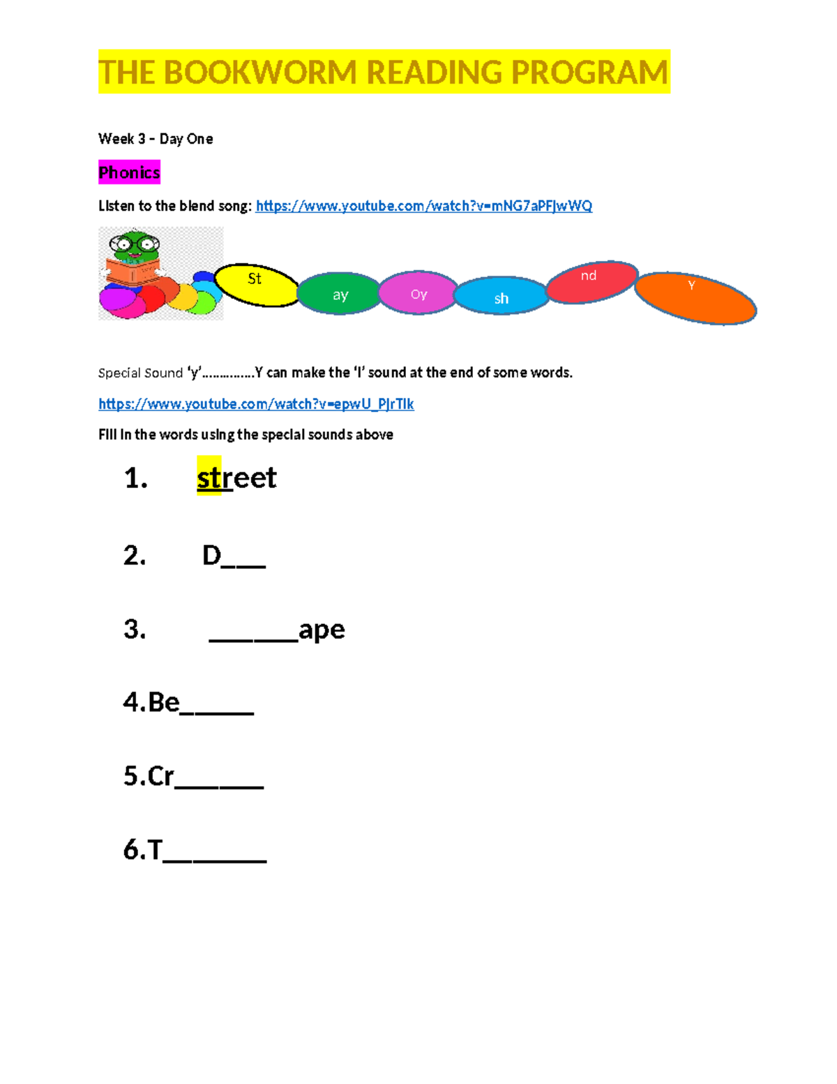 TBRP- notes -week 3 - Phonics - Week 3 – Day One ####### Phonics Listen ...