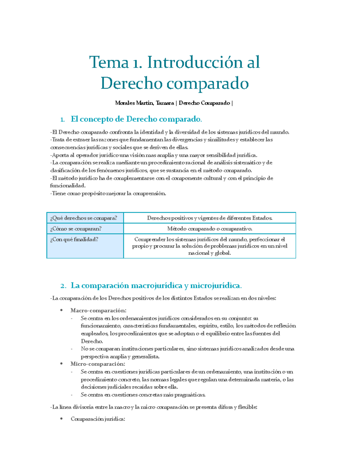 Tema 1. Comparado - Resumen - 1. El concepto de Derecho comparado. -El ...