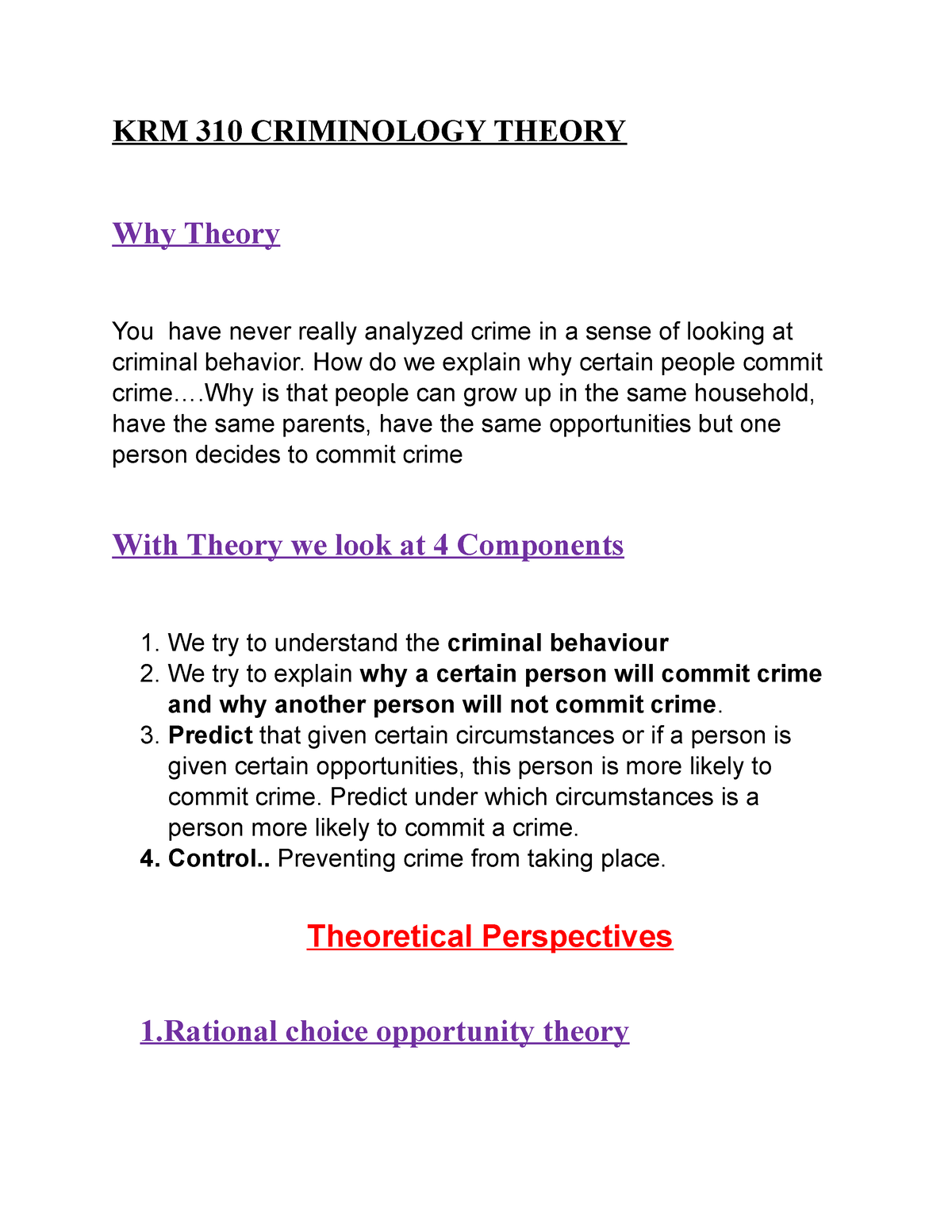 KRM 310 Criminology Theory - KRM 310 CRIMINOLOGY THEORY Why Theory You ...