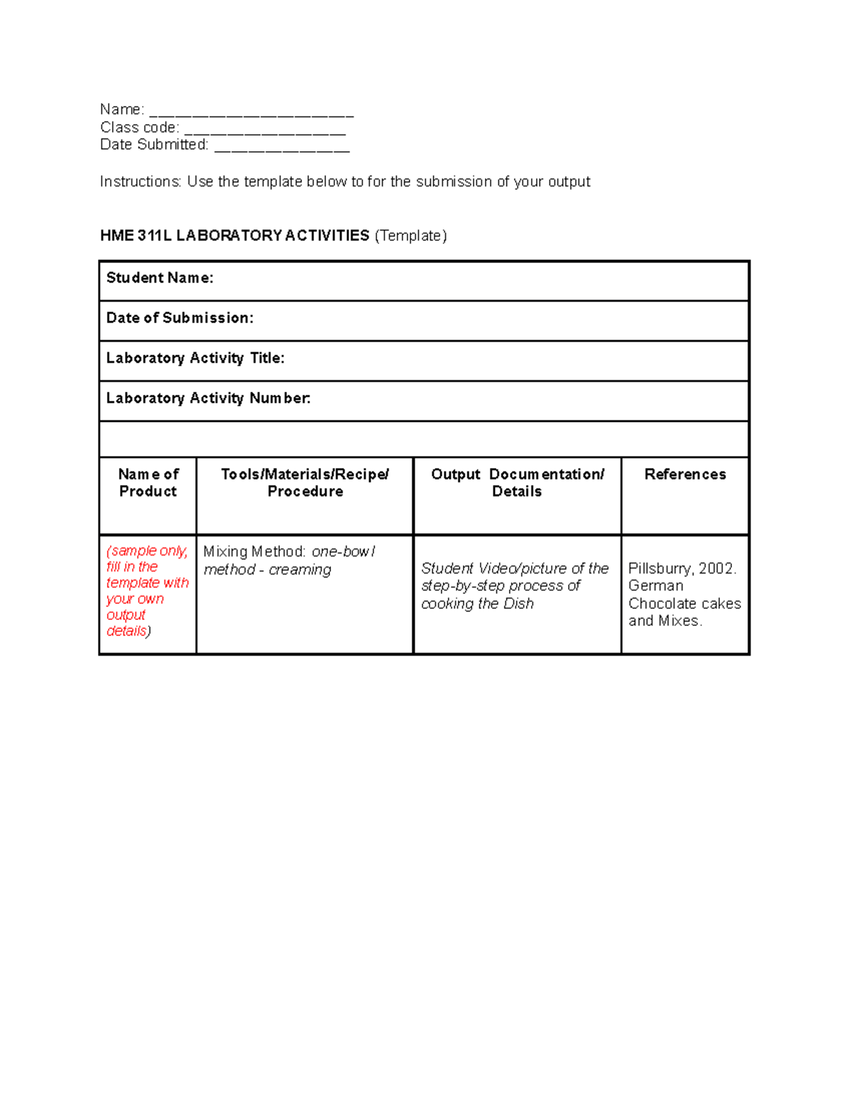 HPC 311L A#1 - HME LAB - Name: ________________________ Class code ...