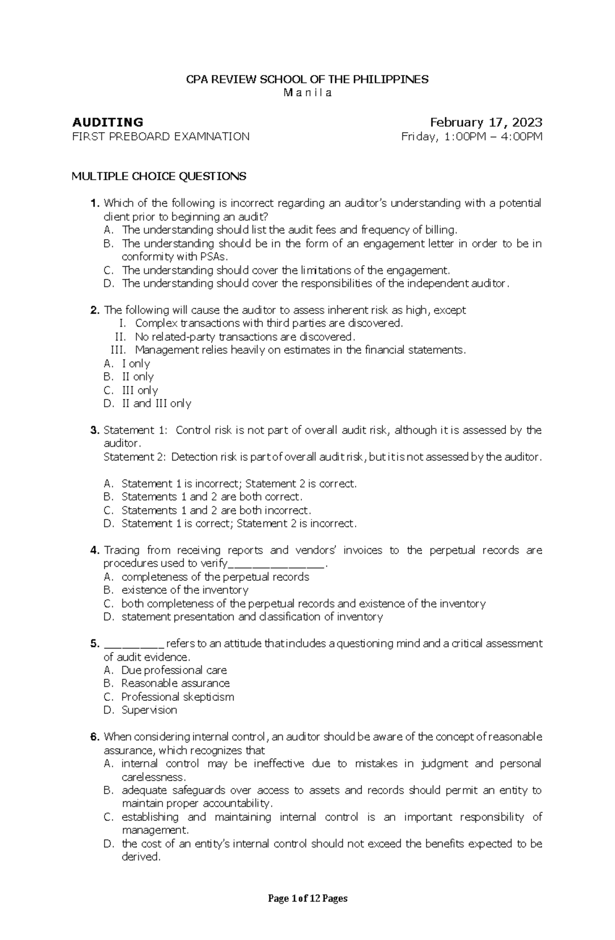 93-AUD First PB - For Review Purposes - CPA REVIEW SCHOOL OF THE ...