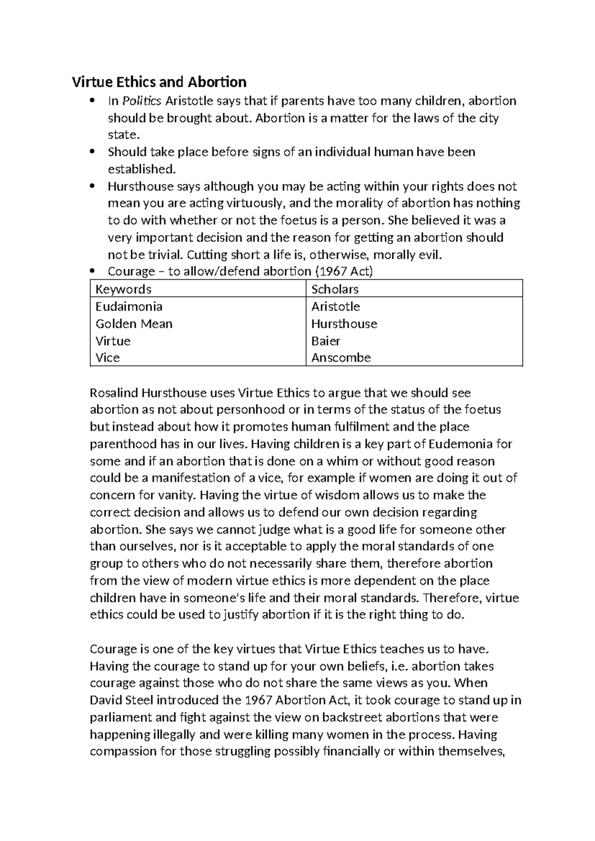 Virtue Ethics and Abortion - Abortion is a matter for the laws of the ...