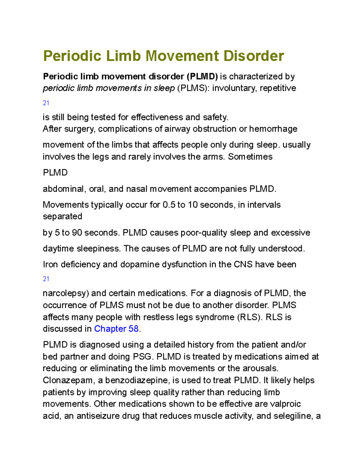 Periodic Limb Movement Disorder Periodic Limb Movement Disorder