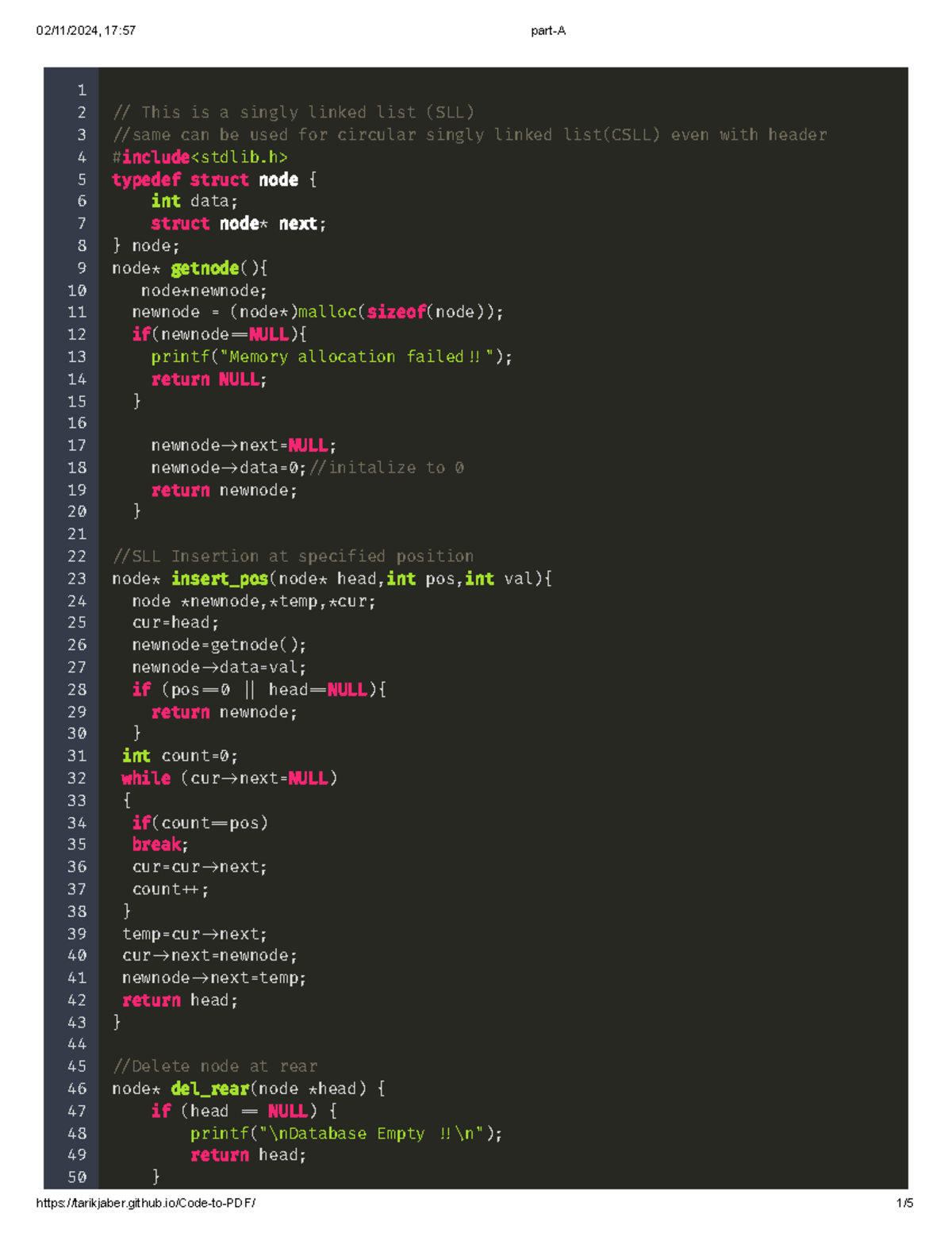 Part-A - SLL - 1 2 This is a singly linked list (SLL) 3 same can be ...
