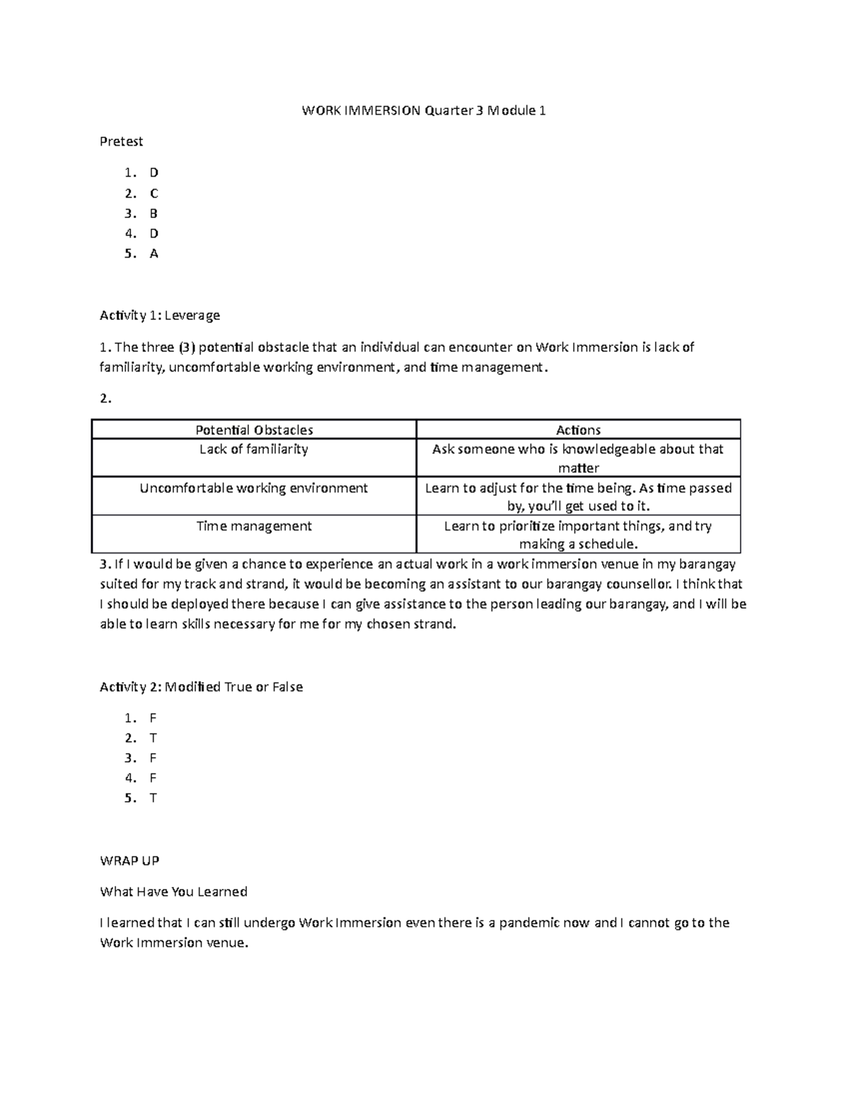 WORK Immersion Quarter 3 Module 1 Module 1 - WORK IMMERSION Quarter 3 ...