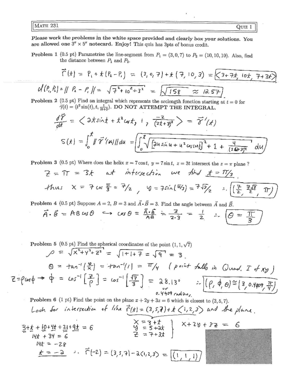 Calculus and Analytical Geometry III Quiz 1 soln - 231 Please work the ...