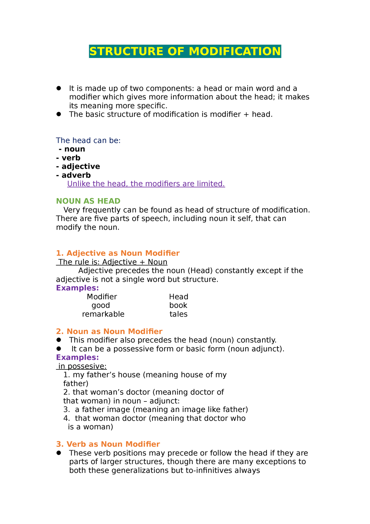 Structure OF Modification STRUCTURE OF MODIFICATION It Is Made Up Of Two Components A Head Or 