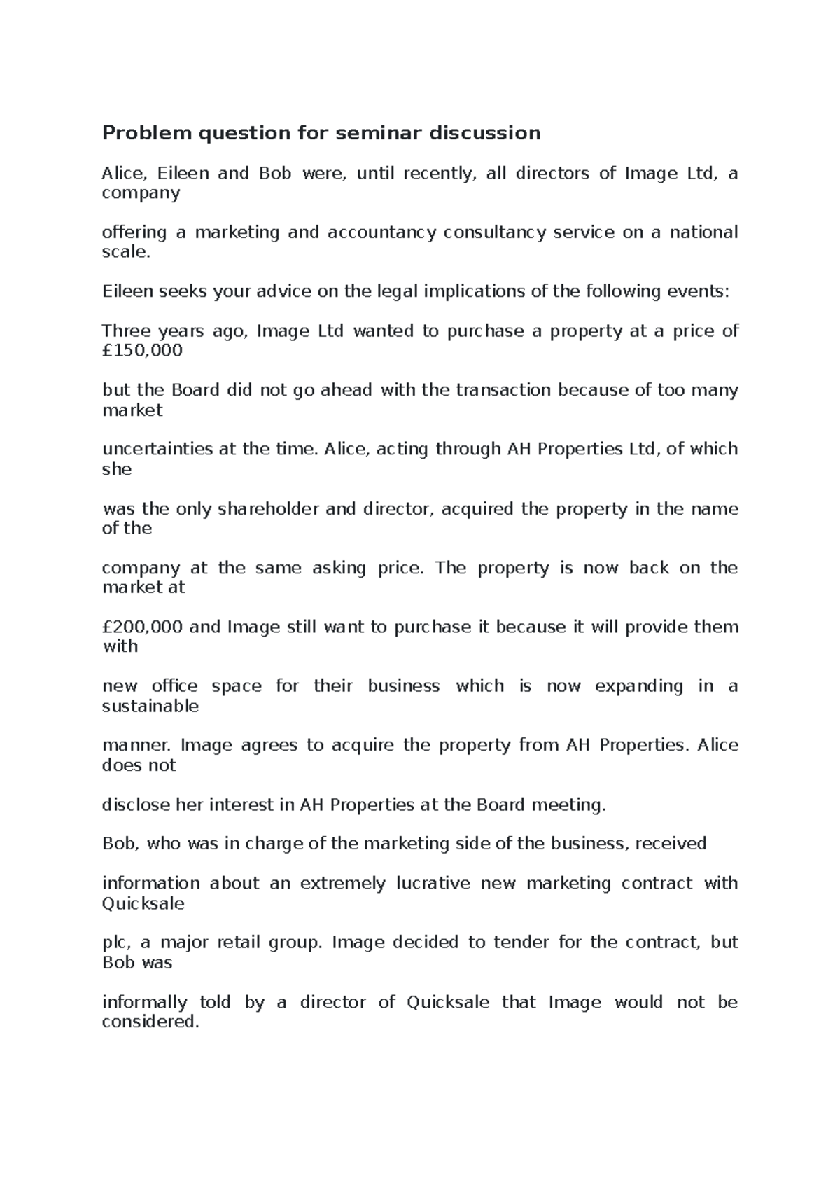 Week 7 Seminar - Problem Question example - M31641 - Port - Studocu