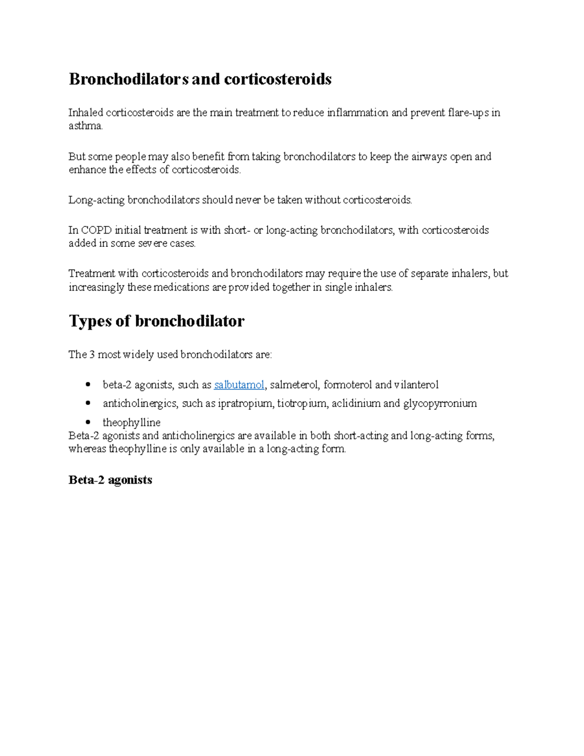 Bronchodilators - Nursing Med surg assignment.Gived detailed info about ...