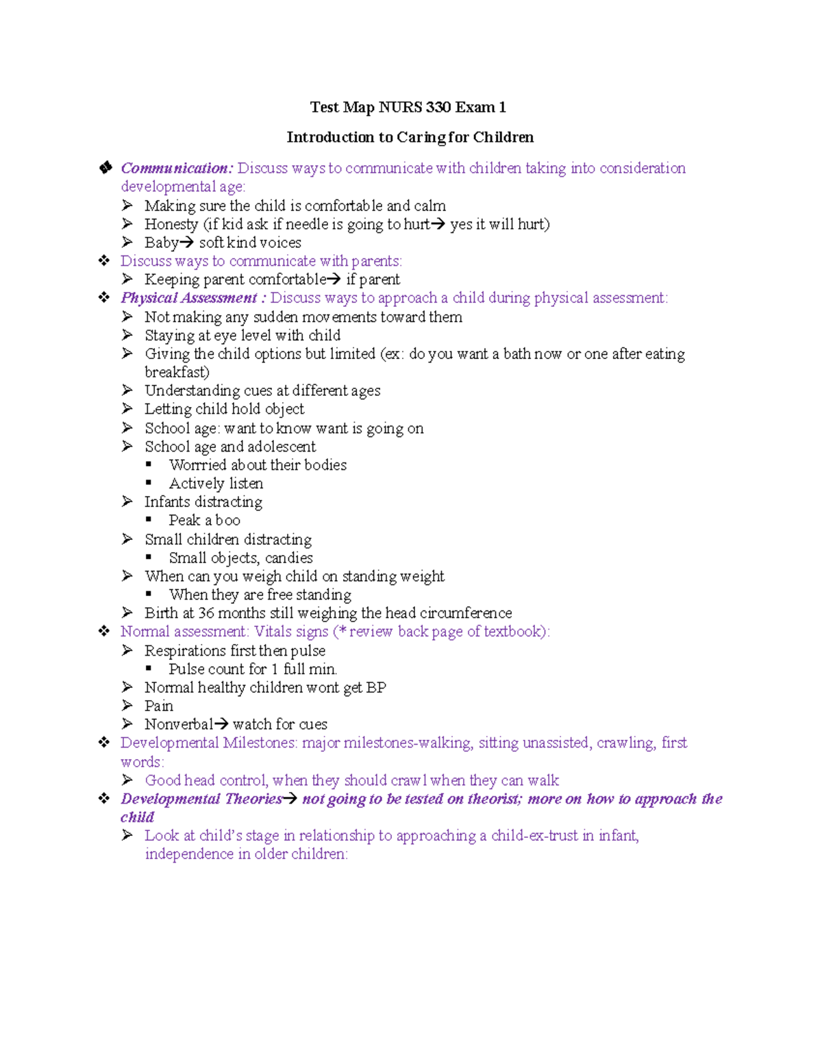 NURS 330-Test Map and Review Guide for NURS 330 Exam 1 - Test Map NURS ...