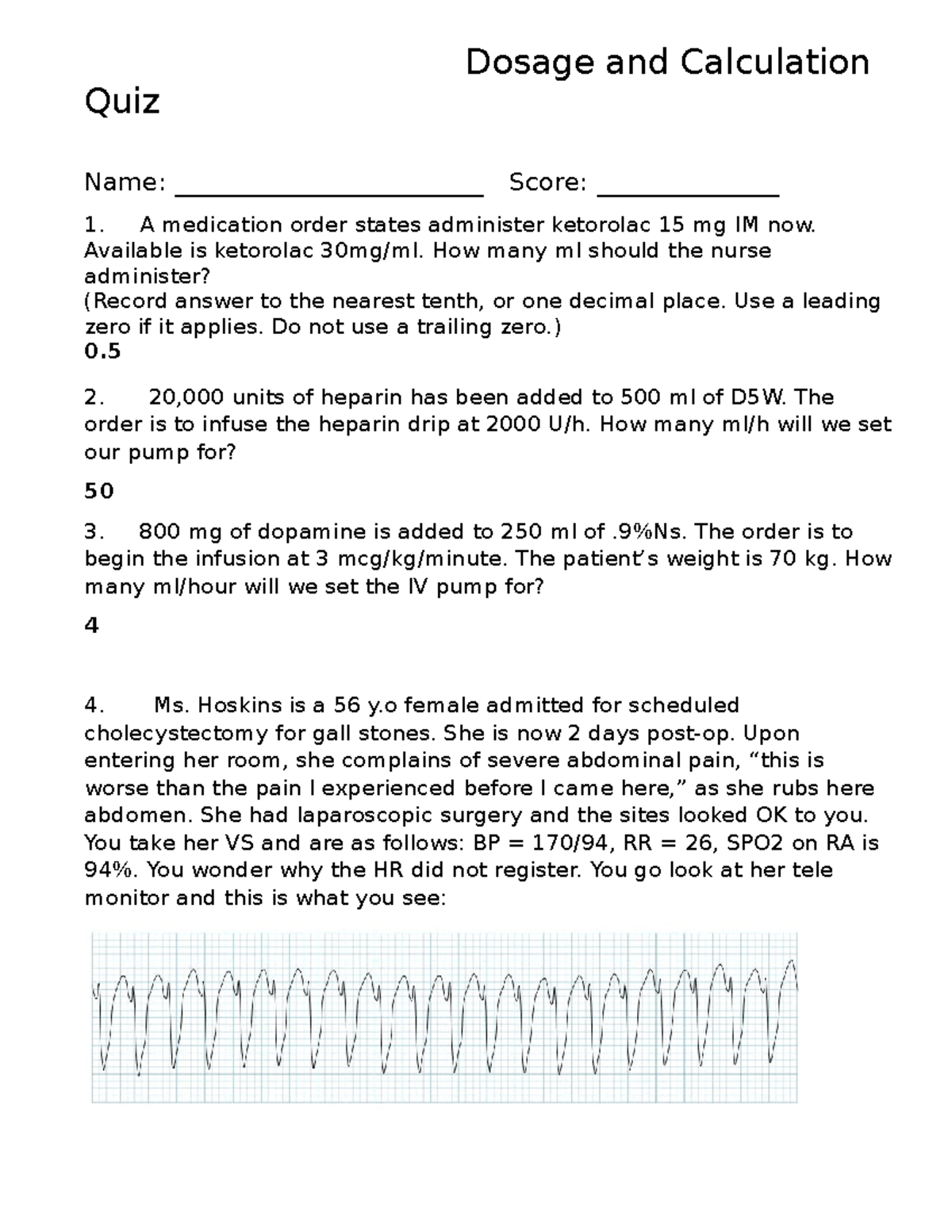 Dosage And Calculation Quiz Answer Key - Dosage And Calculation Quiz ...