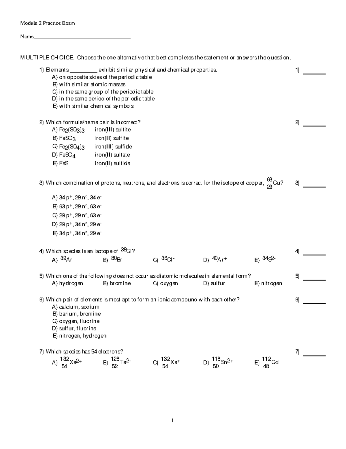 Module 2 Practice - General Chemistry 1 - Module 2 Practice Exam - Studocu