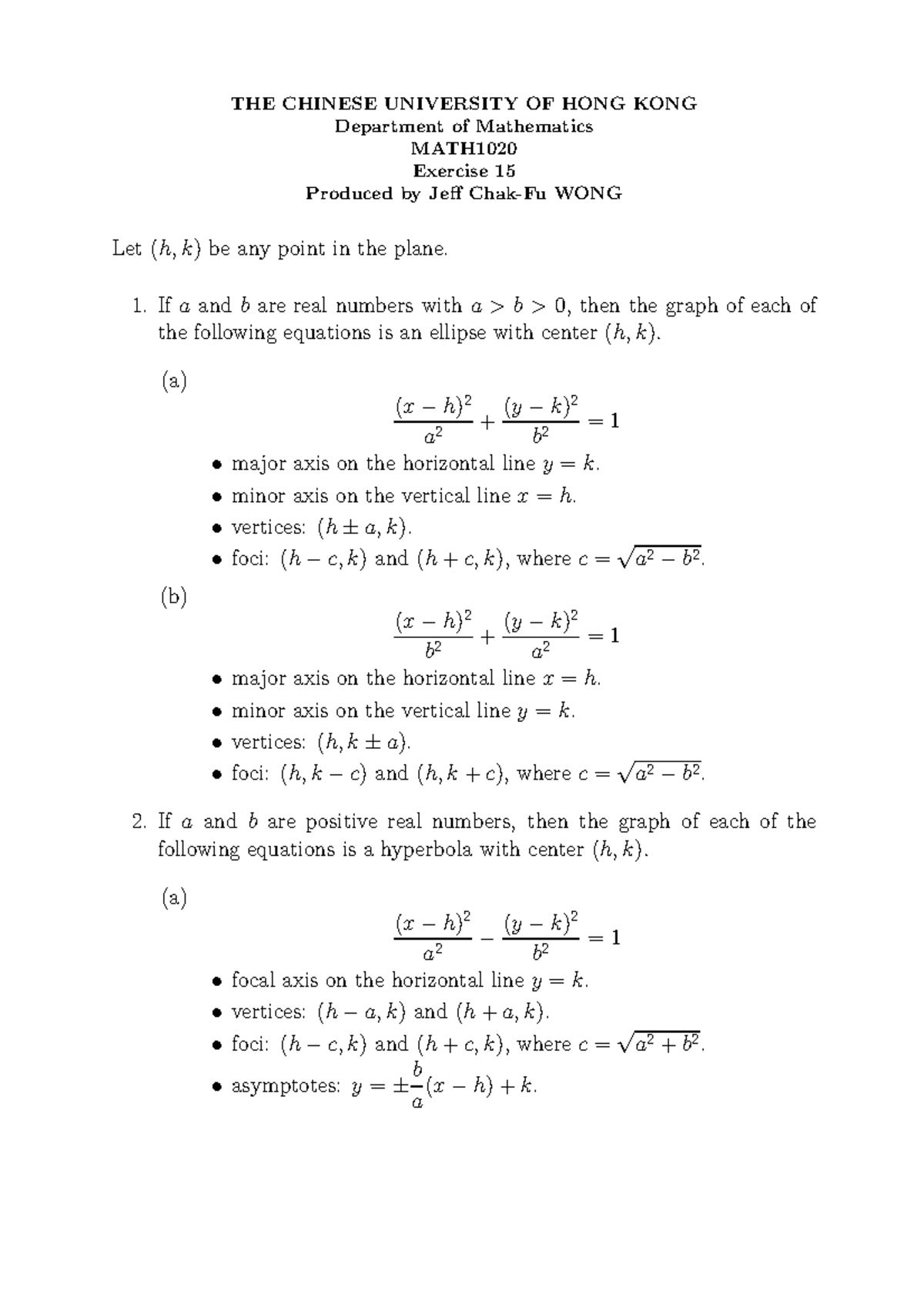 Exercise 15 - THE CHINESE UNIVERSITY OF HONG KONG Department of ...