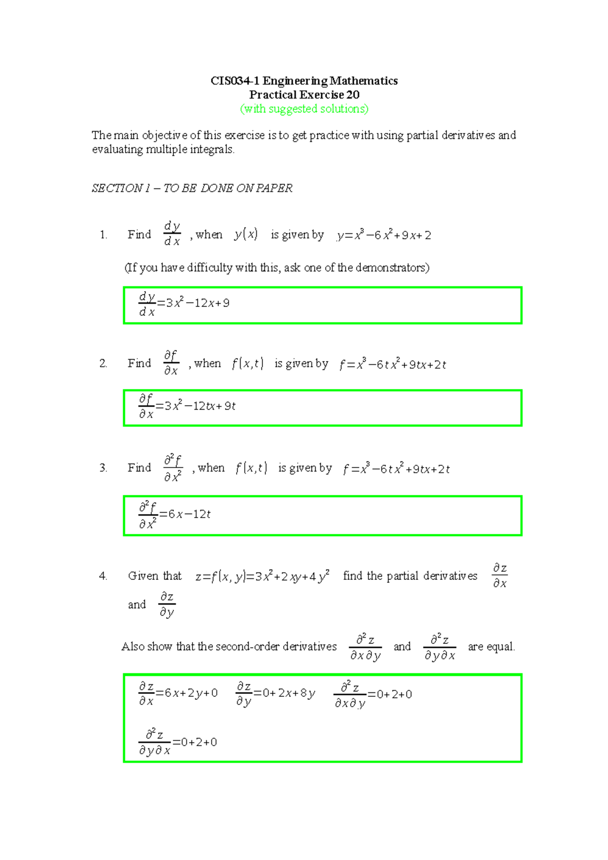 CIS034-1 Practical 20 solutions - CIS034-1 Engineering Mathematics ...
