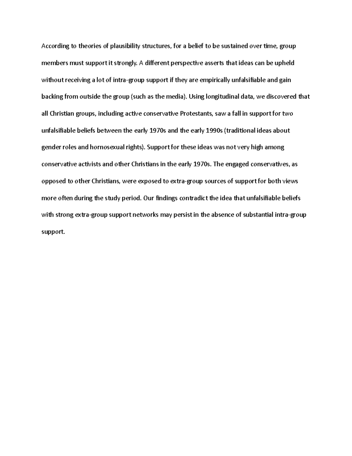 Theories of plausibility structures- sociology - According to theories ...