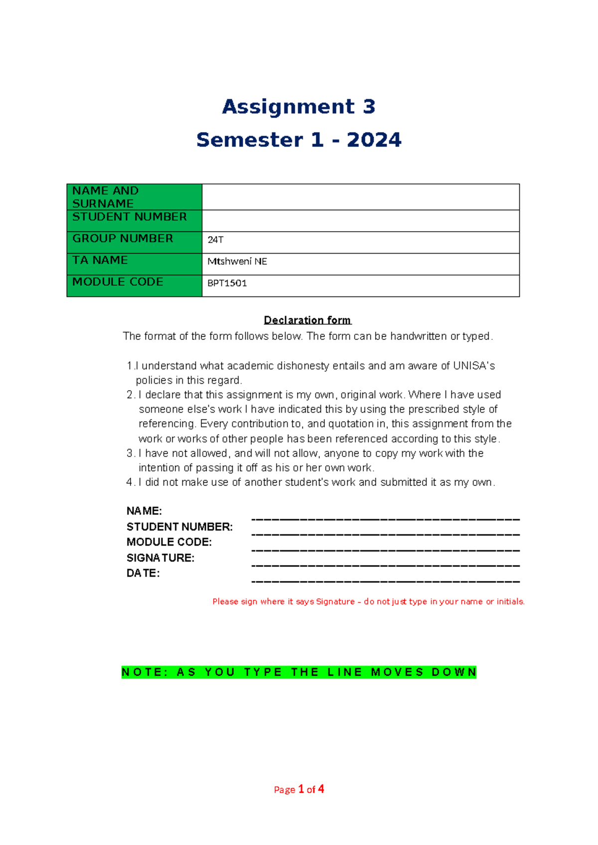 Assignment 3 template - Assignment 3 Semester 1 - 2024 NAME AND SURNAME ...