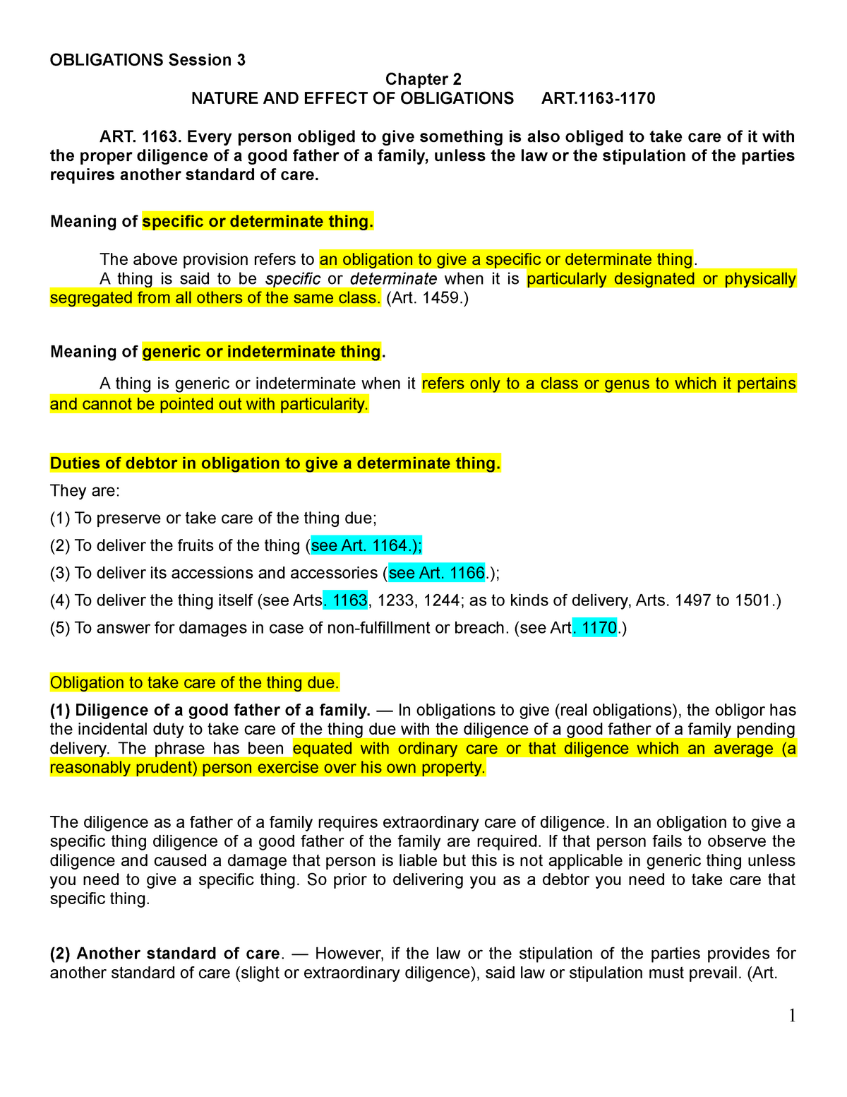 OBLI Chap Lecture Notes 1 OBLIGATIONS Session 3 Chapter 2 NATURE 