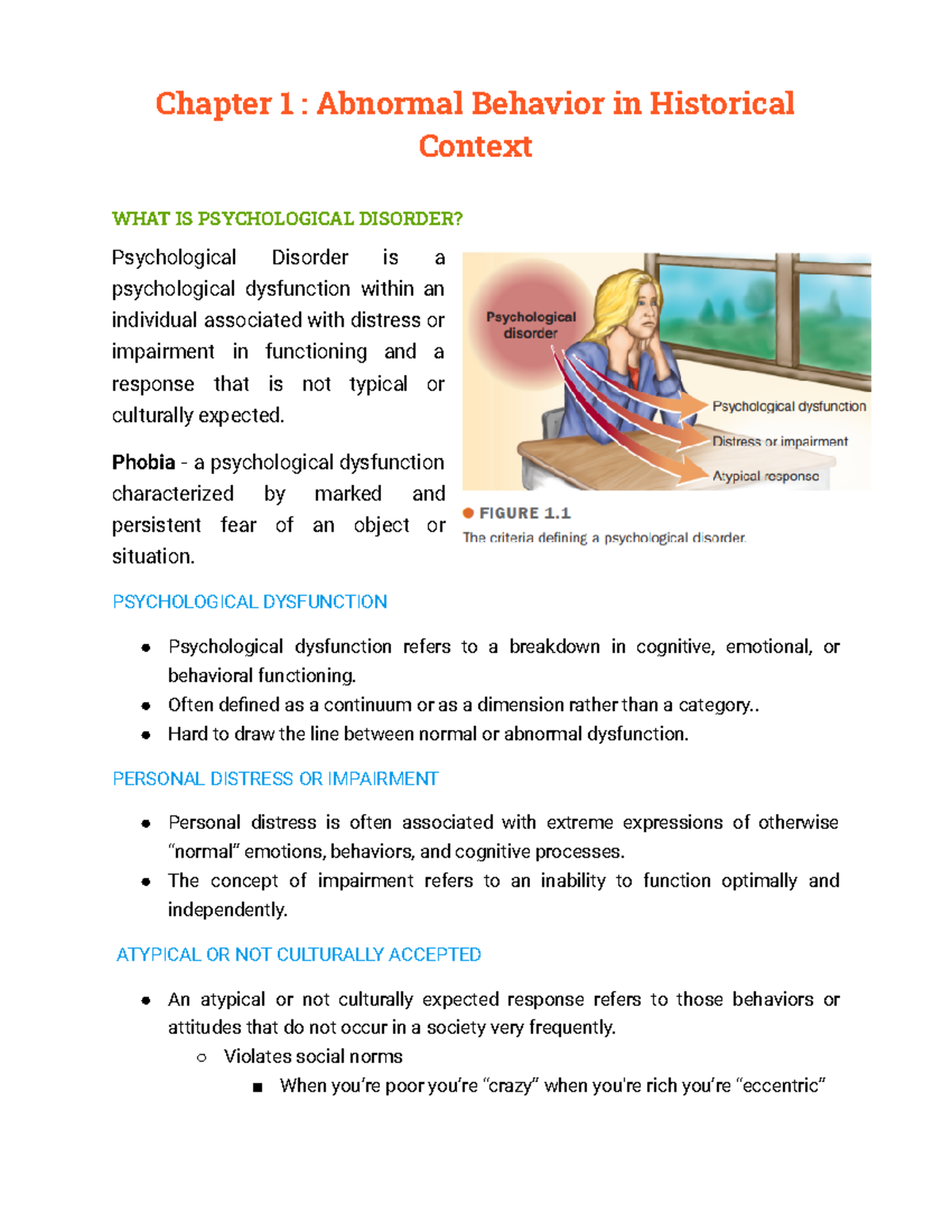 Class notes - Abnormal Psychology Chapter 1 - Chapter 1 : Abnormal ...