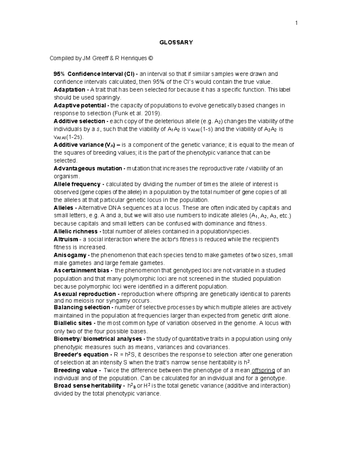 Glossary v 2 - GLOSSARY Compiled by JM Greeff & R Henriques © 95% ...