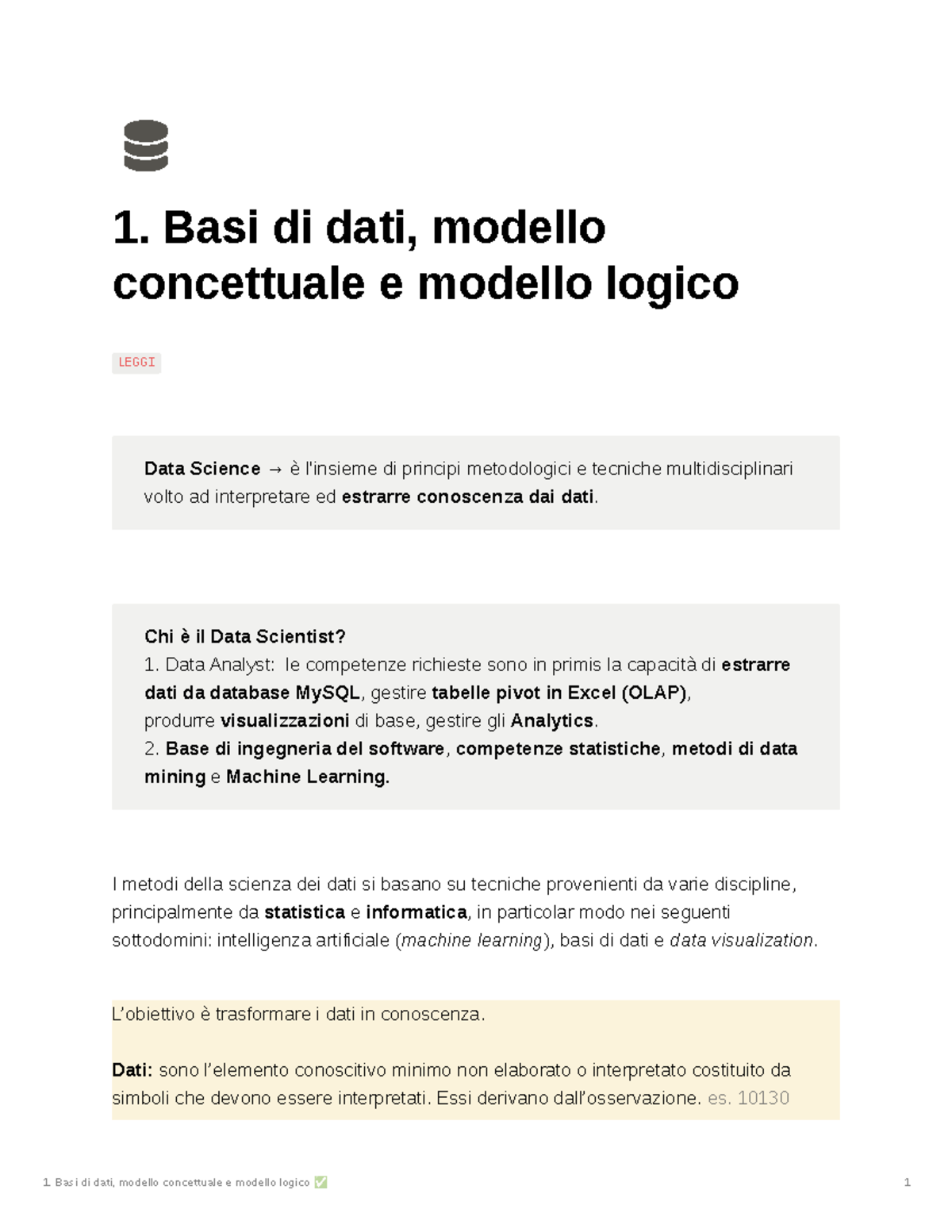 1 Basi di dati, modello concettuale e modello logico - 1. Basi di dati ...