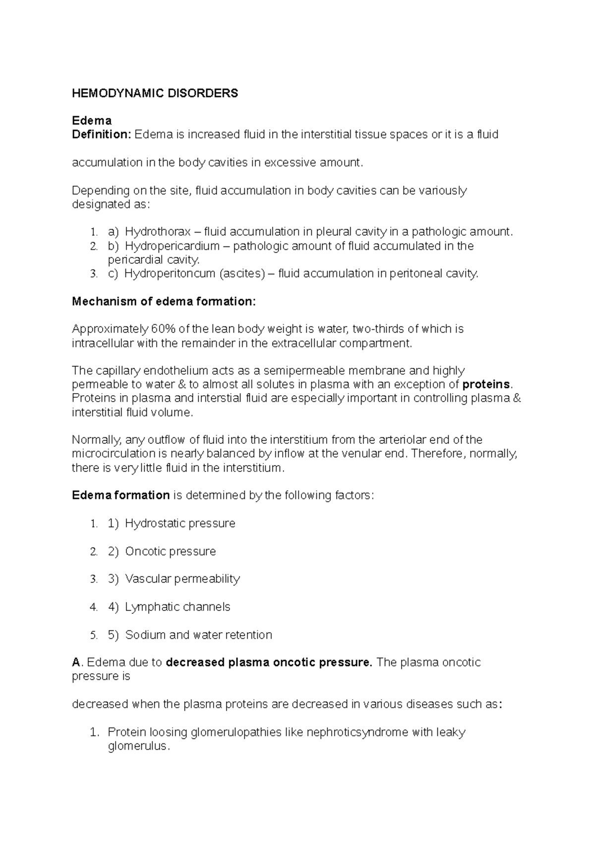 Hemodynamic Disorders notes - HEMODYNAMIC DISORDERS Edema Definition ...