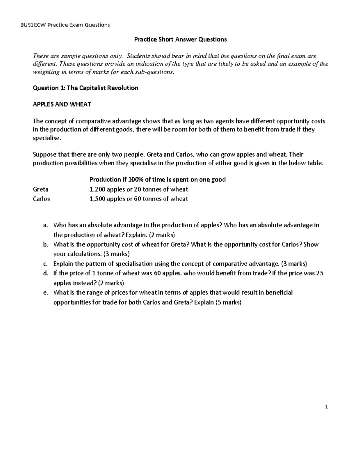 Practice exam questions 01 - Practice Short Answer Questions These are ...