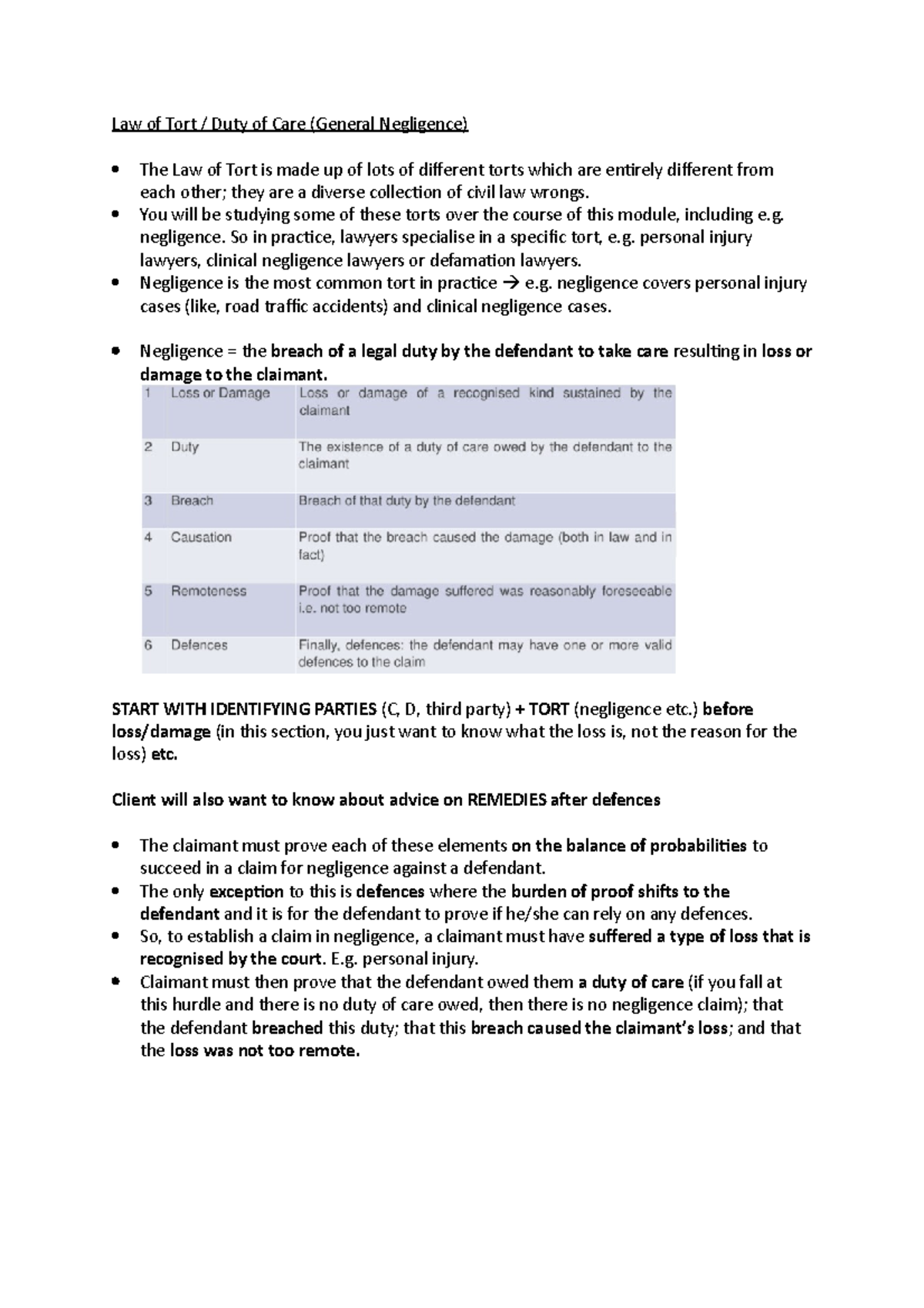 Workshop 1 - Law of Tort / Duty of care (general negligence) - Law of ...