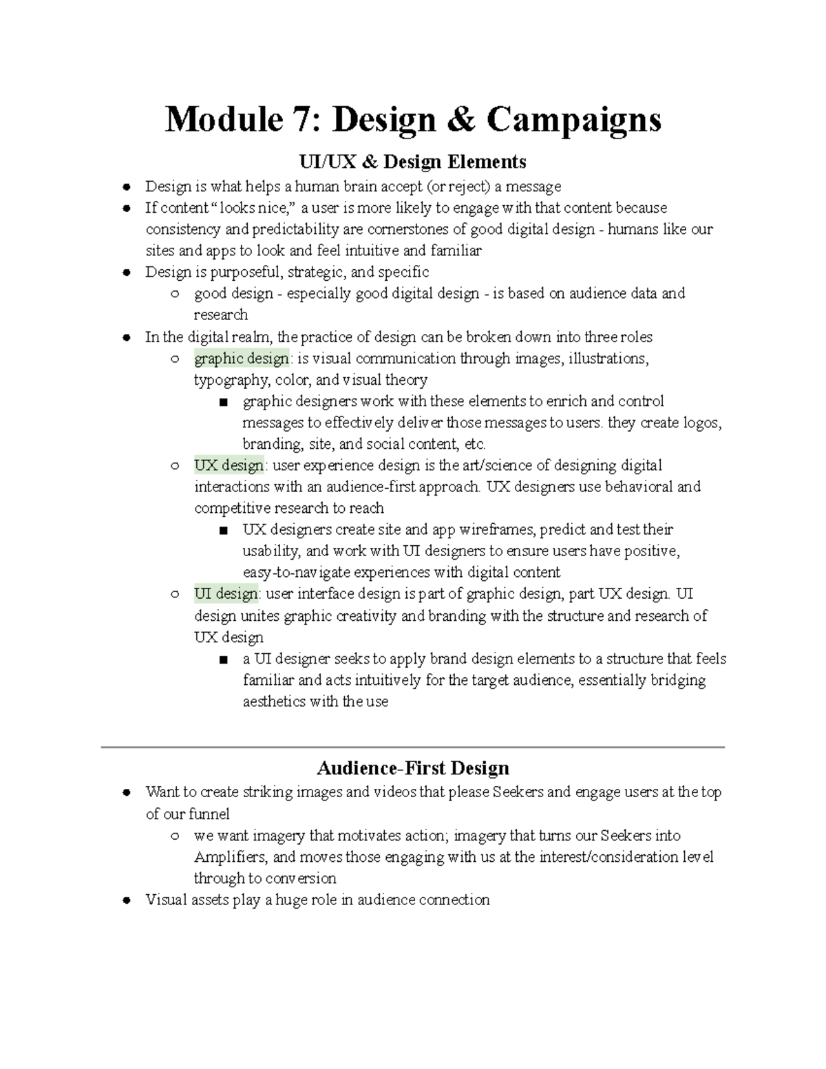 Module 7 notes - Module 7: Design & Campaigns UI/UX & Design Elements ...