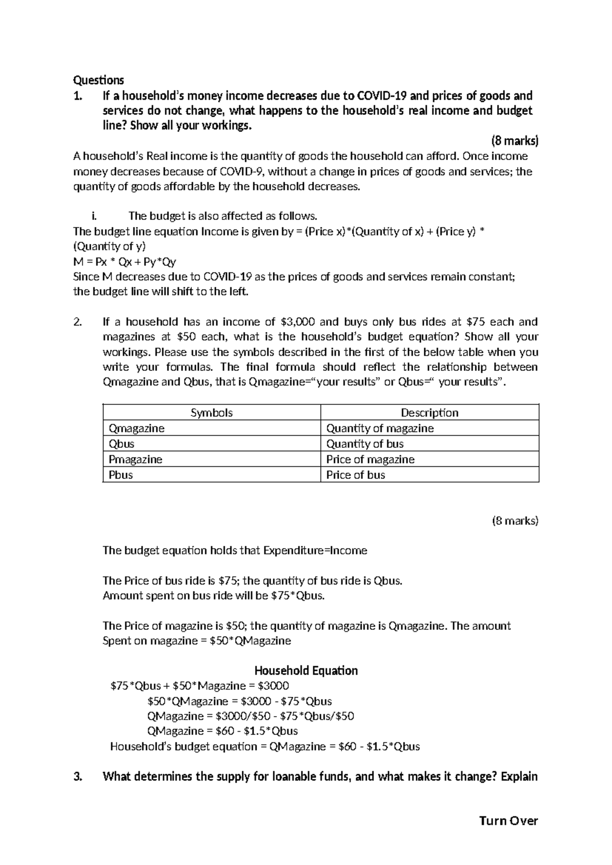 Test 2 Questions - Practice materials. - Questions 1. If a household’s ...