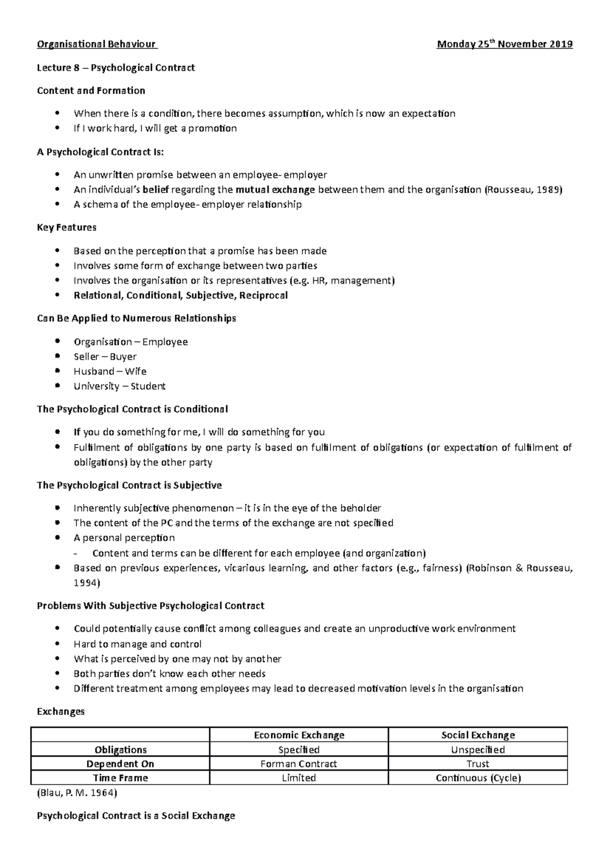 Organisational Behaviour Lecture 8 Notes - Organisational Behaviour ...