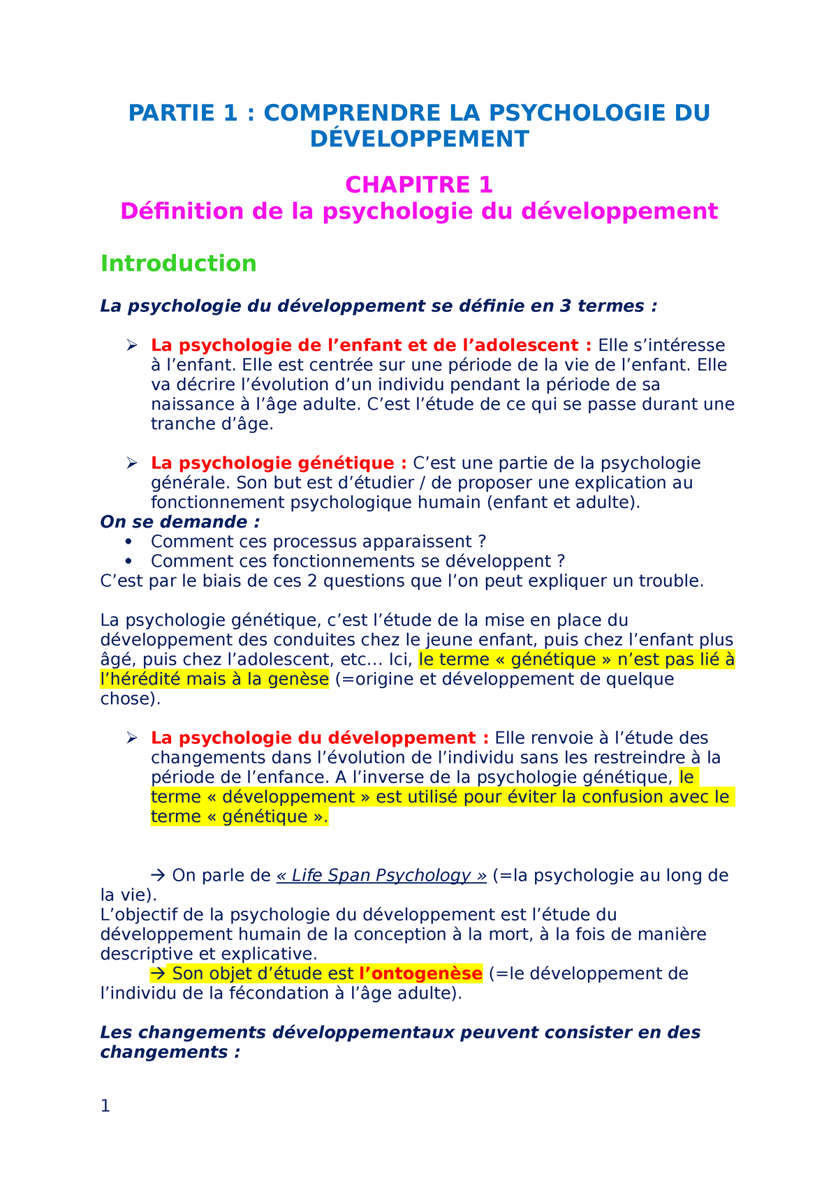 P1 Ch1 Définition De La Psychologie Du Développement Partie 1 Comprendre La Psychologie 