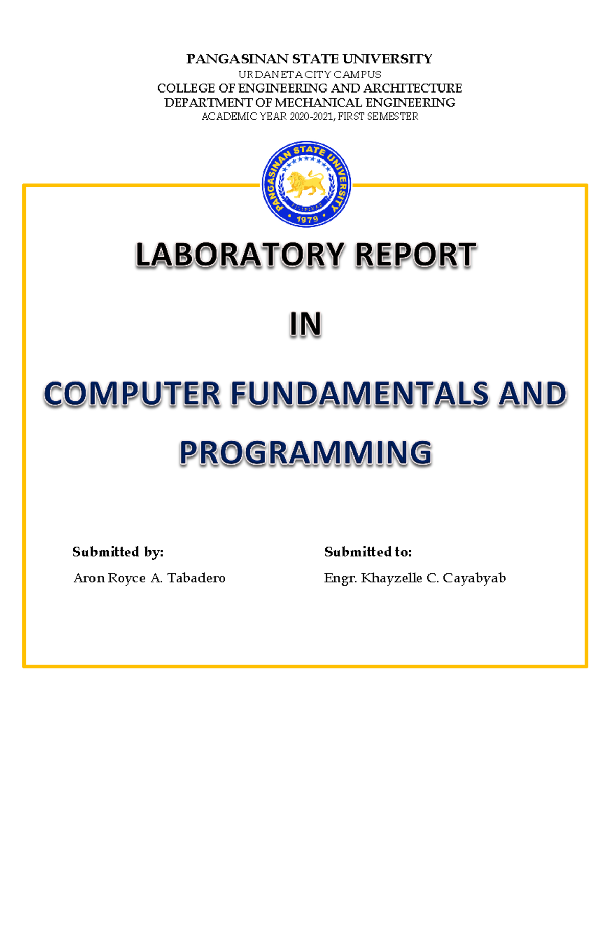 LAB 8 Tabadero ARON Royce - Computer Fundamentals and Programming ...