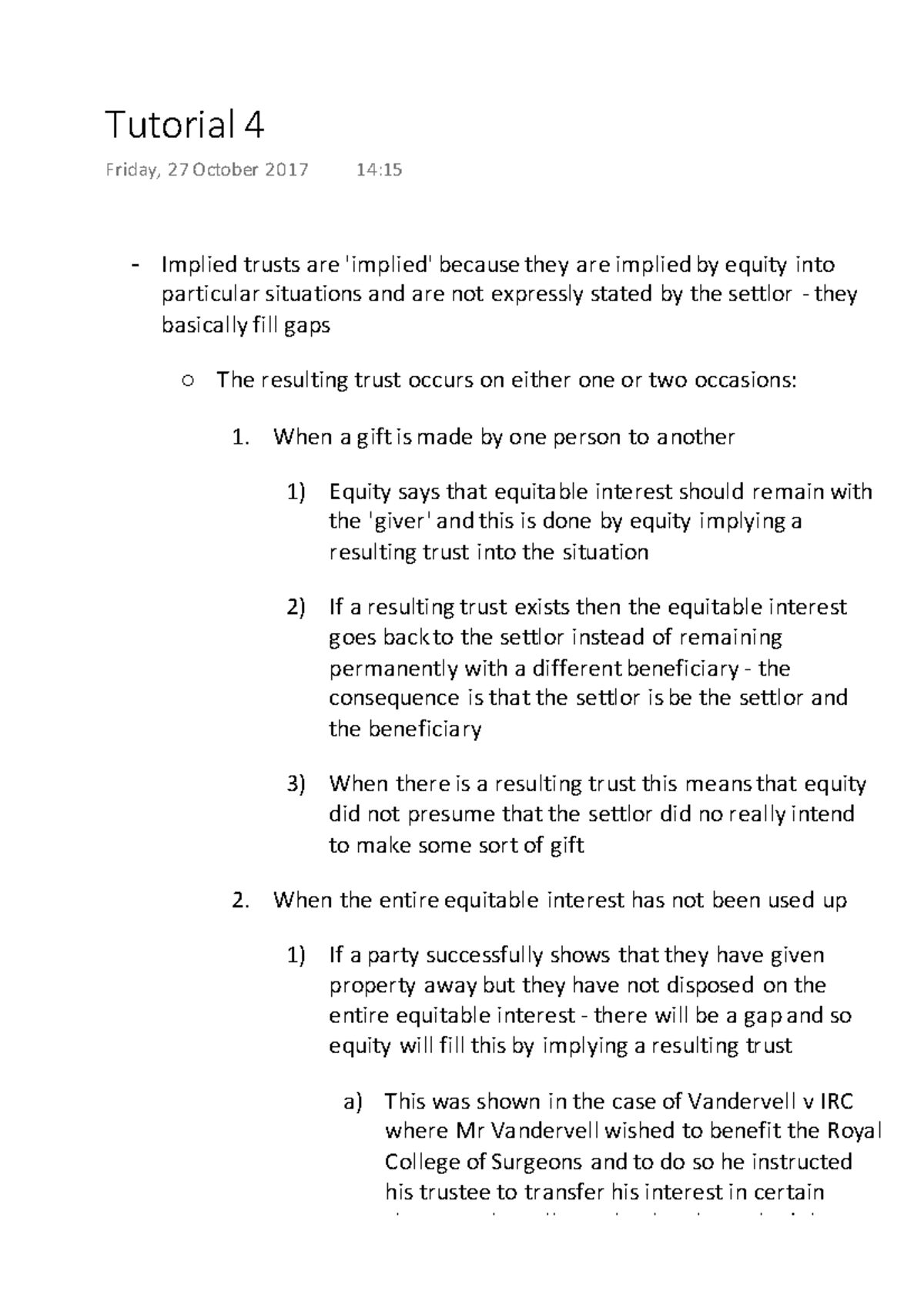 Property law Tutorial 4 - Implied trusts are 'implied' because they are ...