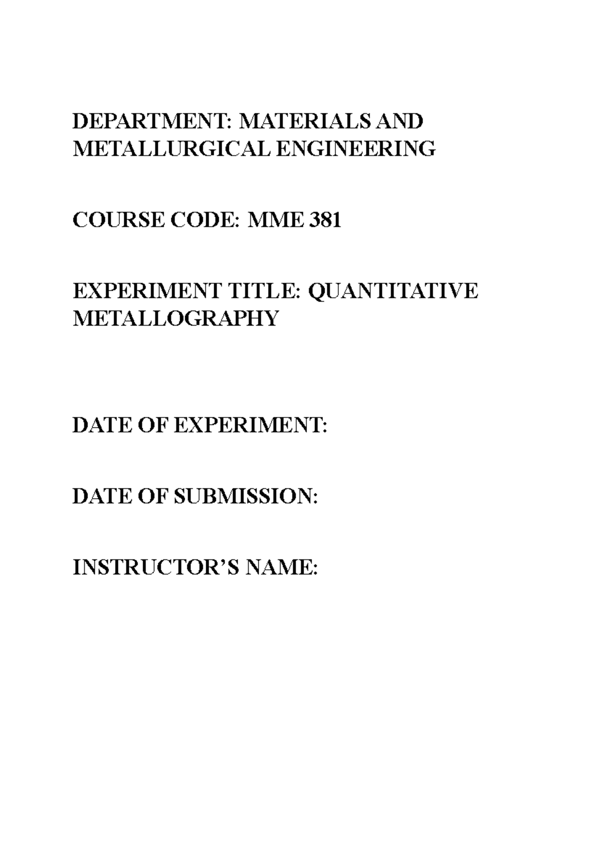 Laboratory Report On Quantitative metallography - DEPARTMENT: MATERIALS ...