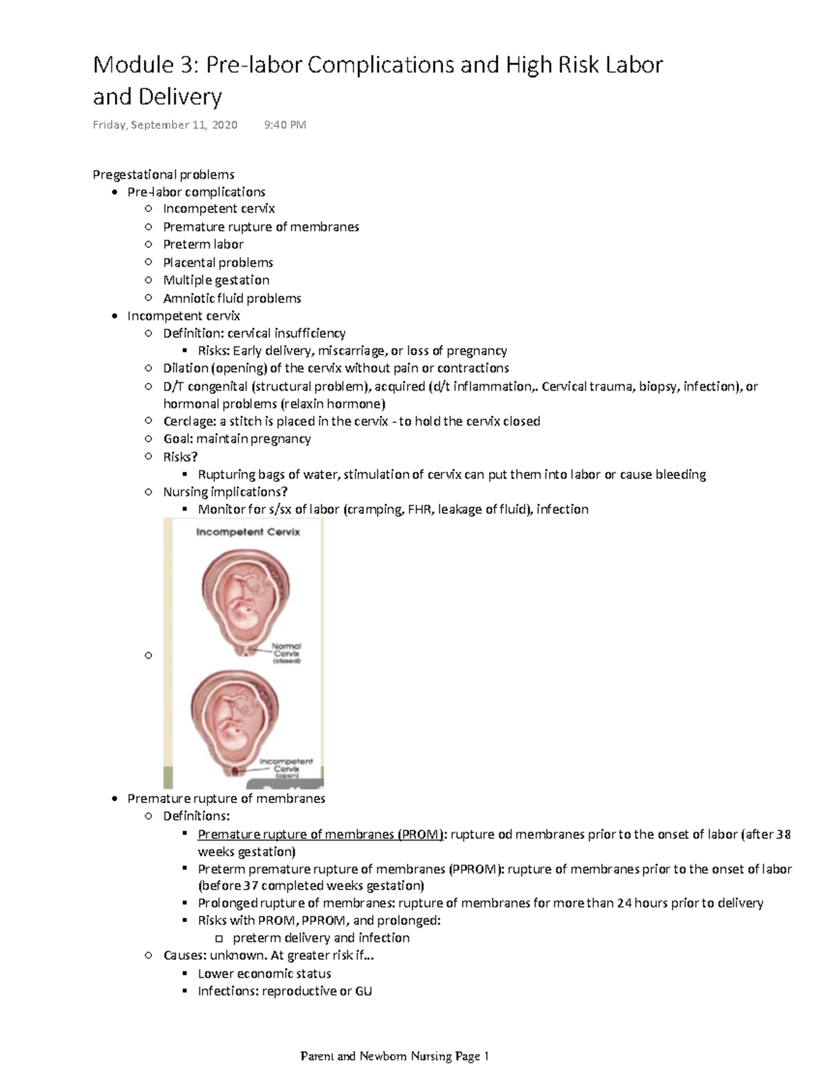 Module 3 Pre-labor Complications and High Risk Labor and Delivery ...