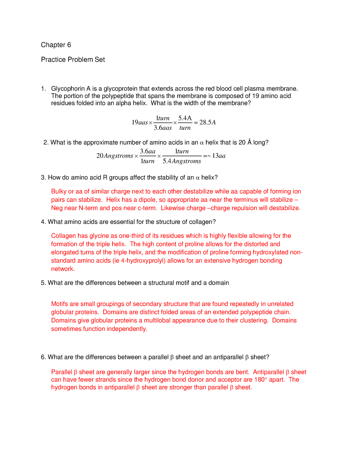 Chapter 6 Key kkuigui Chapter 6 Practice Problem Set Glycophorin A