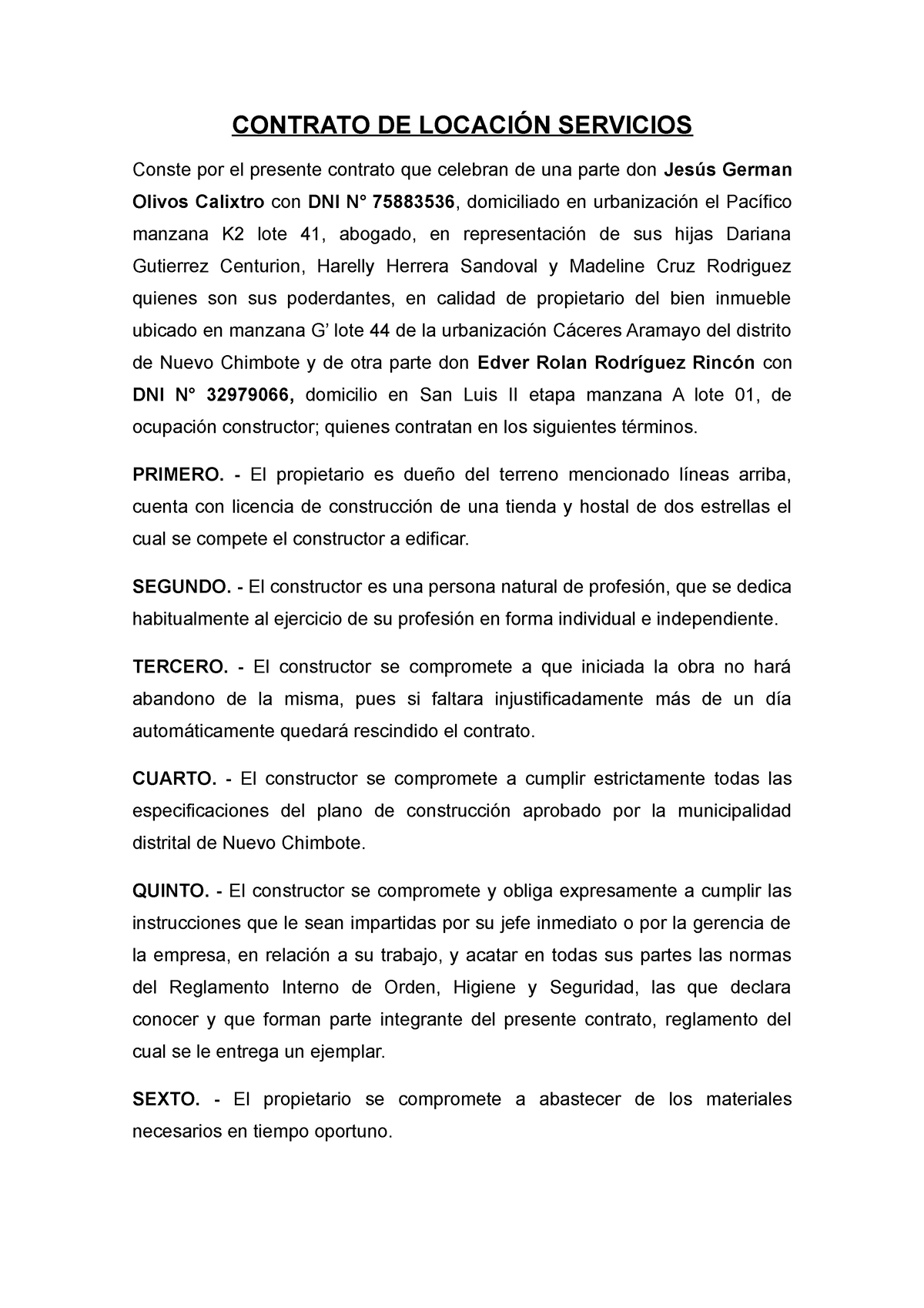 Contrato De Locación Servicios Contrato De LocaciÓn Servicios Conste Por El Presente Contrato 4738