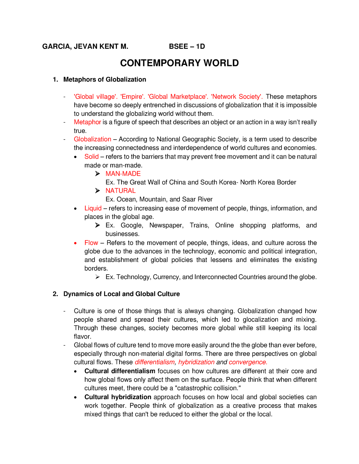 Conworld - Contemporary World - GARCIA, JEVAN KENT M. BSEE – 1D ...