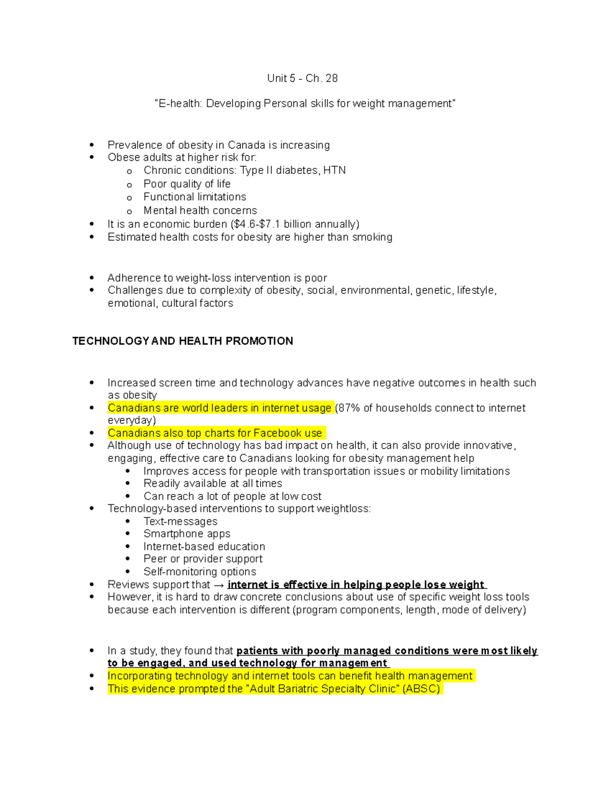 Unit 5 - E-health - Lecture notes 28 - Unit 5 - Ch. 28 “E-health ...