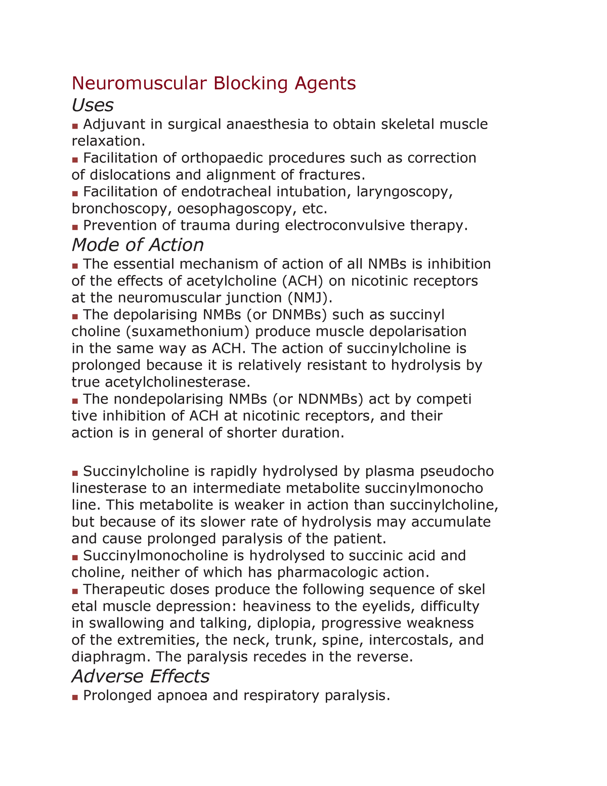 Neuromuscular Blocking Agents - Neuromuscular Blocking Agents Uses ...