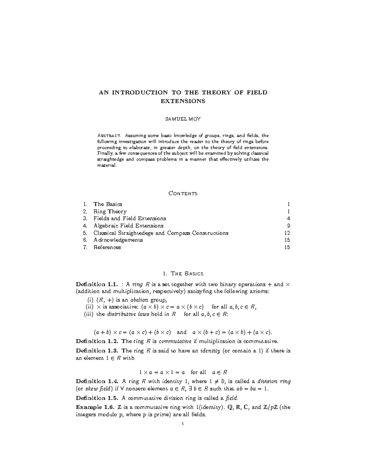 Moy It's lecture notes AN INTRODUCTION TO THE THEORY OF FIELD