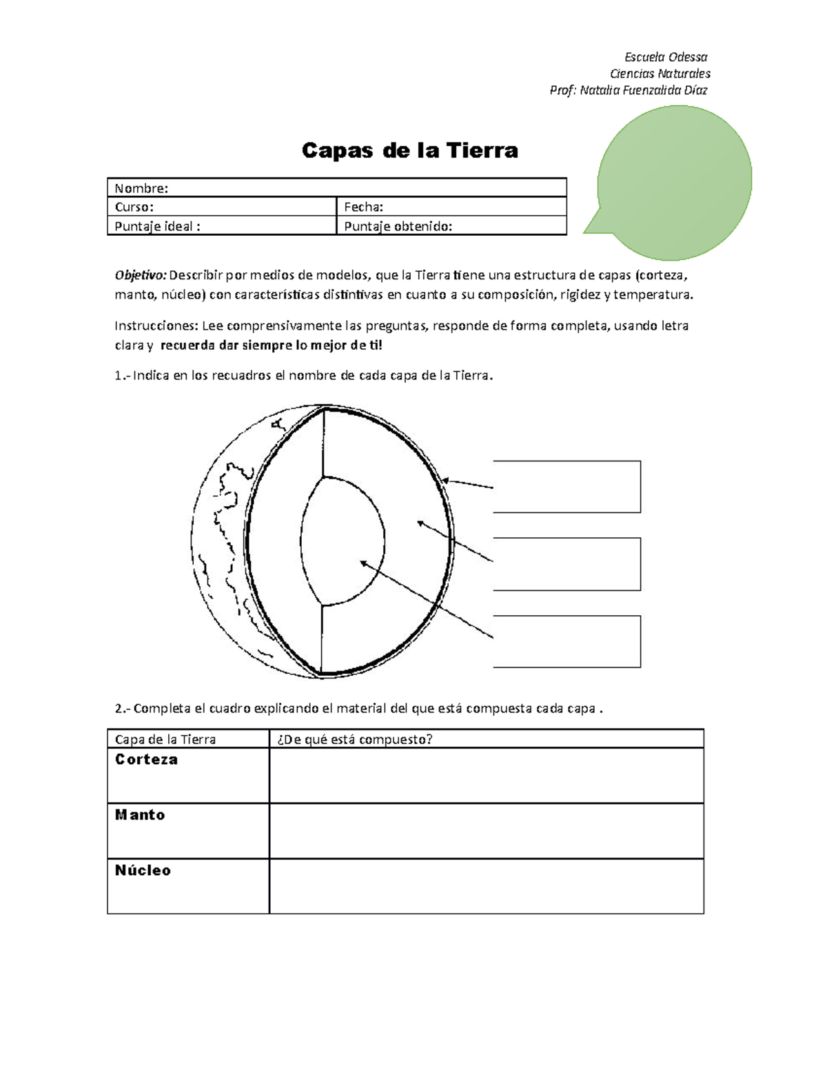 Capas De La Tierra 4 Escuela Odessa Ciencias Naturales Prof Natalia Fuenzalida Díaz Capas De 7386