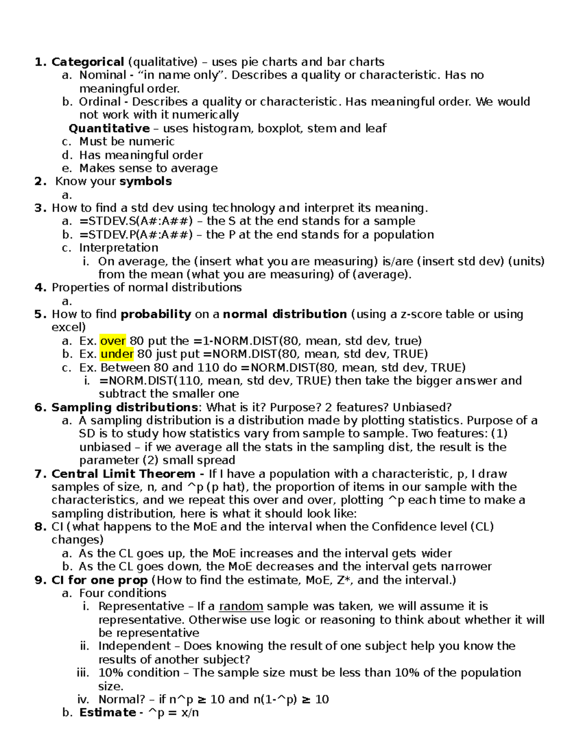 Test 1 review - Pamela Burch - Categorical (qualitative) – uses pie ...