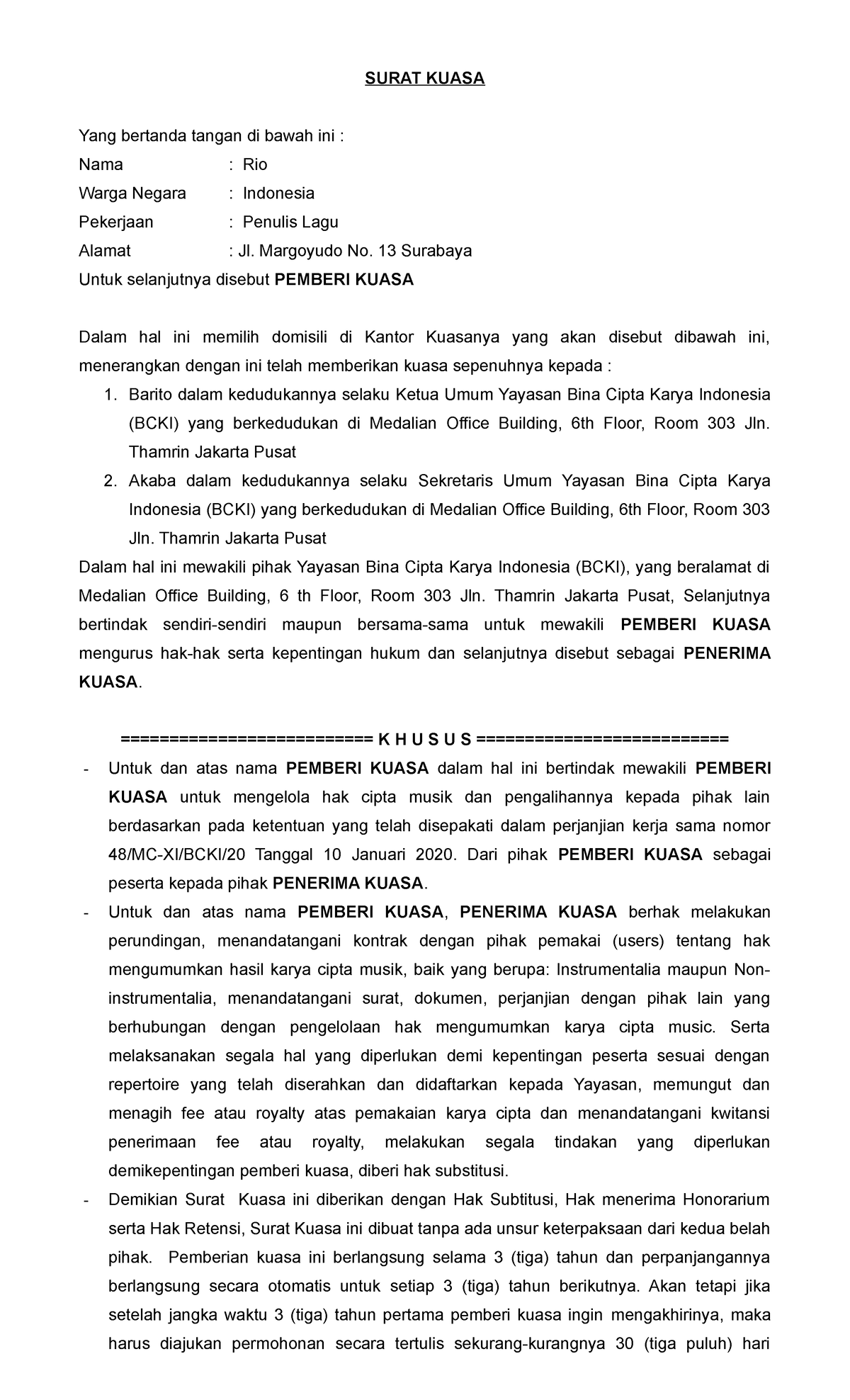 Contoh Surat Kuasa - Hukum - UNPAD - Studocu