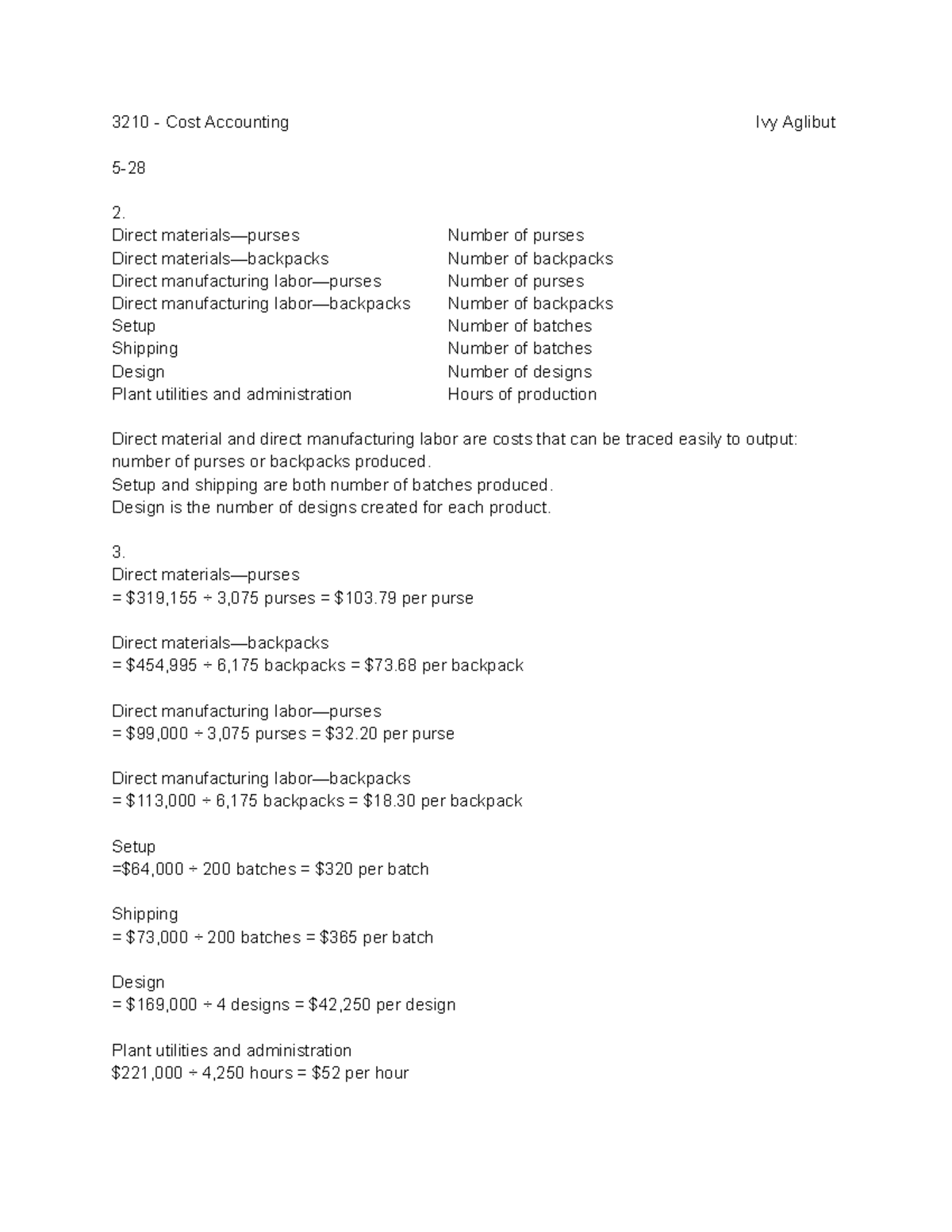 3210 - Cost Accounting Homework 5 - Google Docs - 3210 - Cost ...