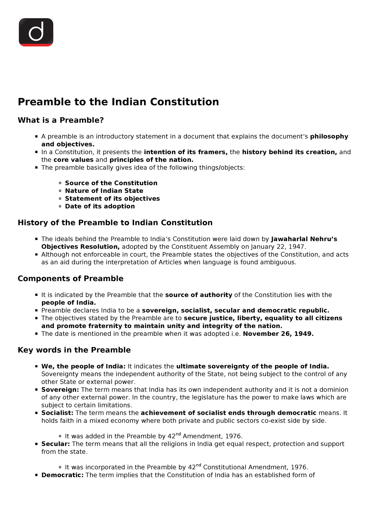 1 Preamble - Jnkjn - Preamble To The Indian Constitution What Is A ...