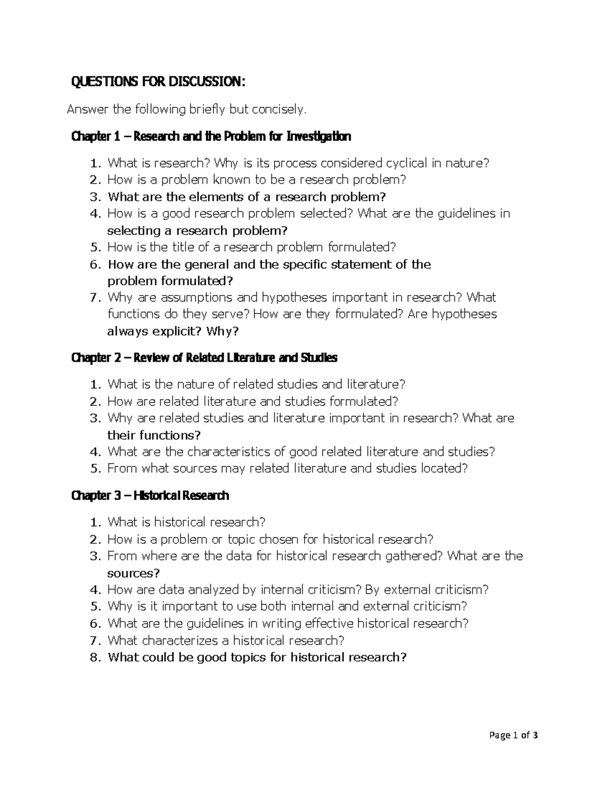 Questions for Discussion - Page 1 of 3 QUESTIONS FOR DISCUSSION: Answer ...