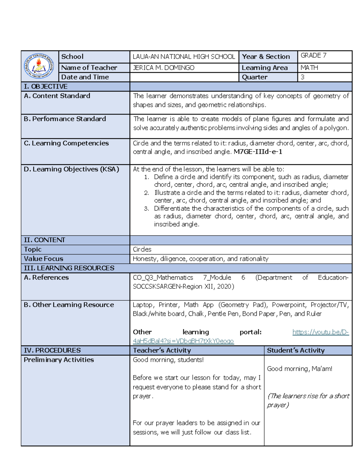 JMD (A-J Lesson Plan-Practice) - School LAUA-AN NATIONAL HIGH SCHOOL ...