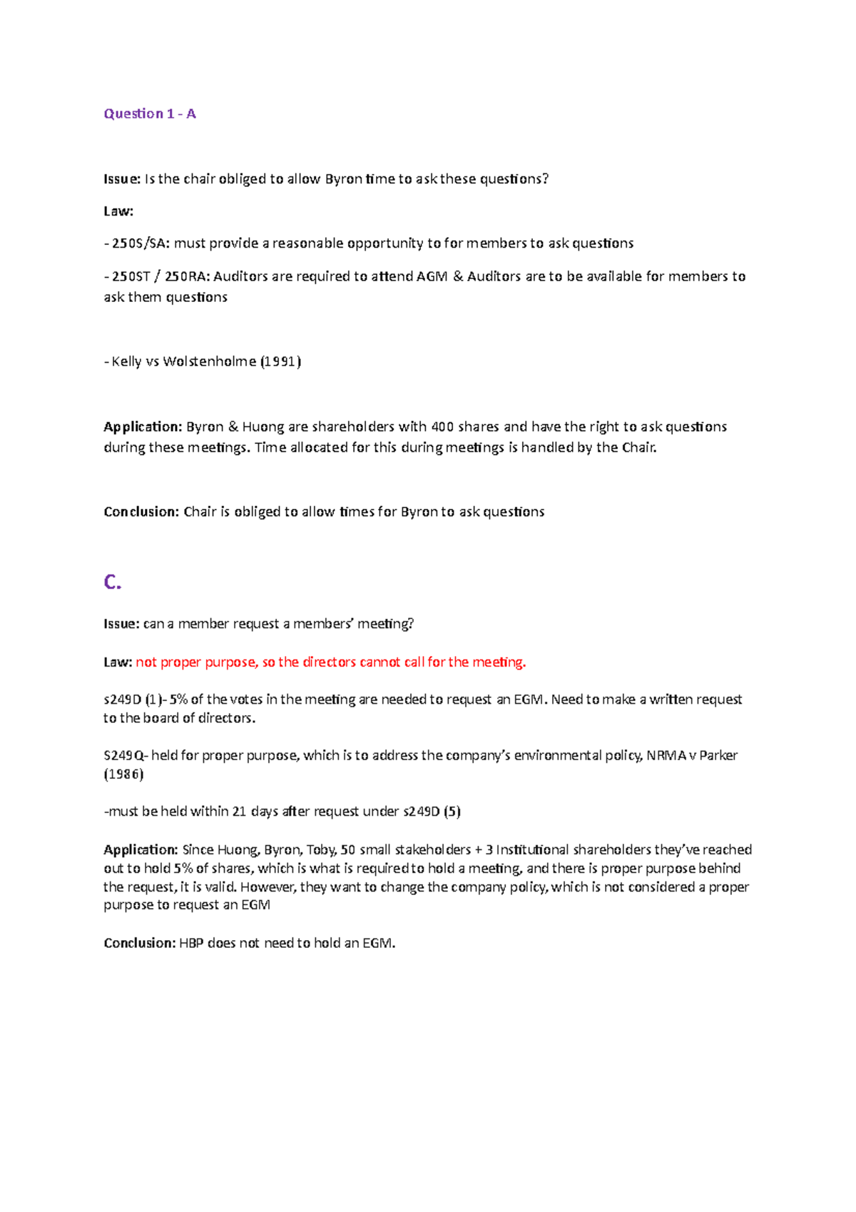 Tut answers Question 1 A Issue Is the chair obliged to allow Byron